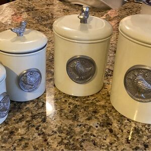 Set of Cream Canisters with Silver Accents